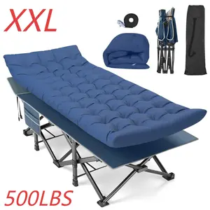 Slendor Oversized XXL Camping Cot with Mattress ,32In Folding Extra Large Cot Heavy Duty Sleeping Bed，1200D Double Layer Oxford Cots for Camping W/Pillow Mattress Carry Bag 500LBS