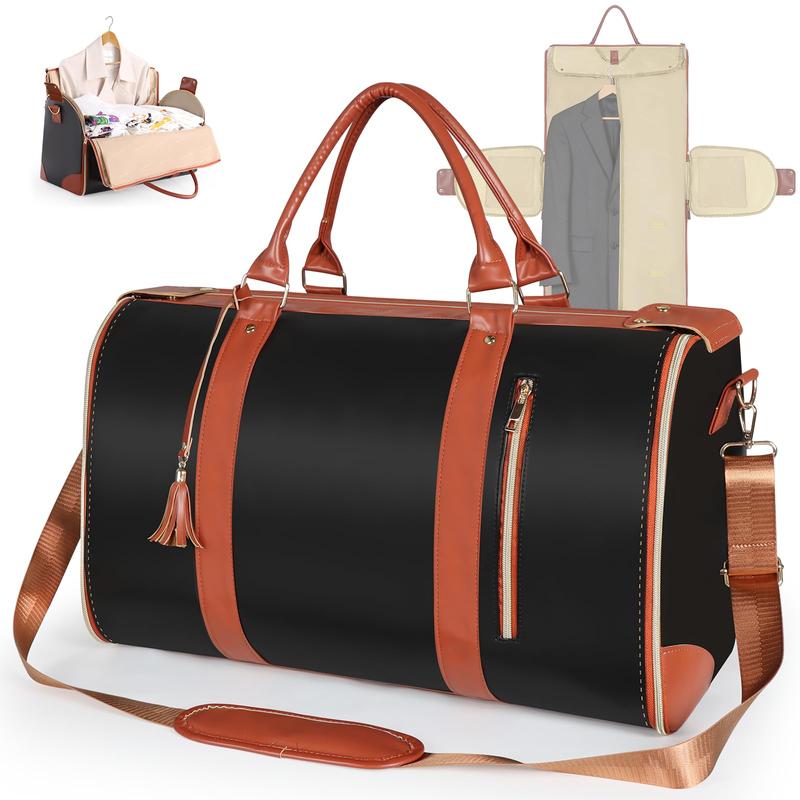 Garment Travel Duffle Bag Large 2-in-1 Convertible Carry-on Luggage for Men & Women with Hanging Suits Dresses & Clothes Shoe Compartment Weekender Tote Combo Duffel Brown Leatherette