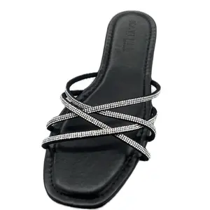 WOMENS STRAPPY RHINESTONE FLAT SLIDE SANDAL KARLY-1 Footwear Stylish