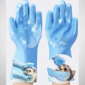 Silicone Pet Grooming Gloves - Blue Deshedding & Bathing Tool for Dogs & Cats - Gentle One-Size-Fits-All Design - 9.45 x 6.3 Inches