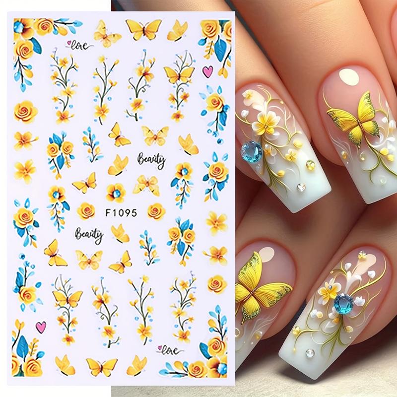 8 Vibrant Butterfly and Floral Nail Art Stickers, 3D Spring Summer Designs, Elegant Rose Daisy Lotus, Flower Design Nails, Nail Decorations, Butterfly Decor