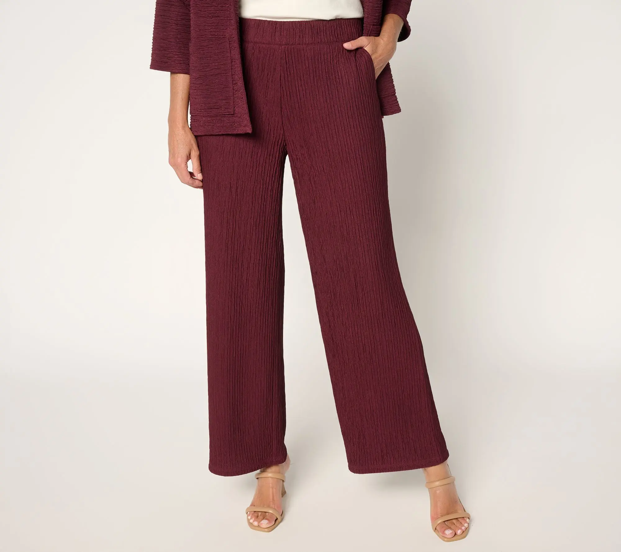 Joan Rivers Regular Crinkle Knit Wide Leg Ankle Pants