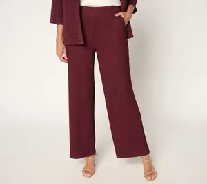 Joan Rivers Petite Crinkle Knit Wide Leg Ankle Pants