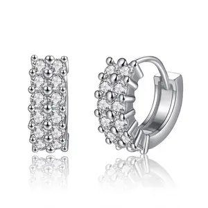 Unisex Geometric Double Row Zircon Stainless Steel Studs Earrings - Compact, Elegant Design - Suitable for Daily Use, Christmas Gatherings
