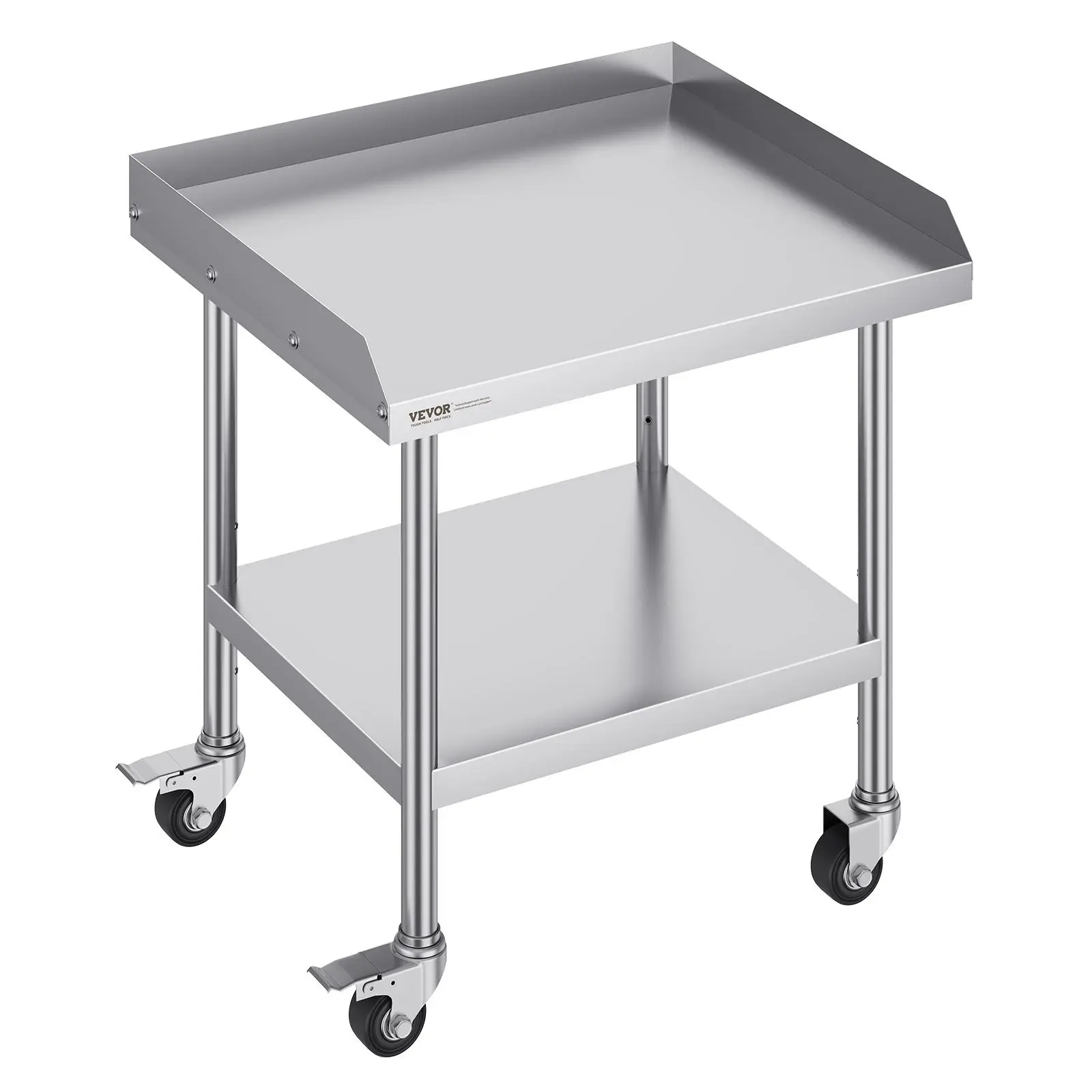 VEVOR Heavy-Duty Stainless Steel Work Table Organizer Storage - 24x28x30in Standing Adjustable Multi-Level Rolling Utility Cart, 4 Casters, 3-Sided Backsplash, 3-Layer Shelf, Smooth Surface, Metal Construction for Restaurant, Home Kitchen, Standing Utilit