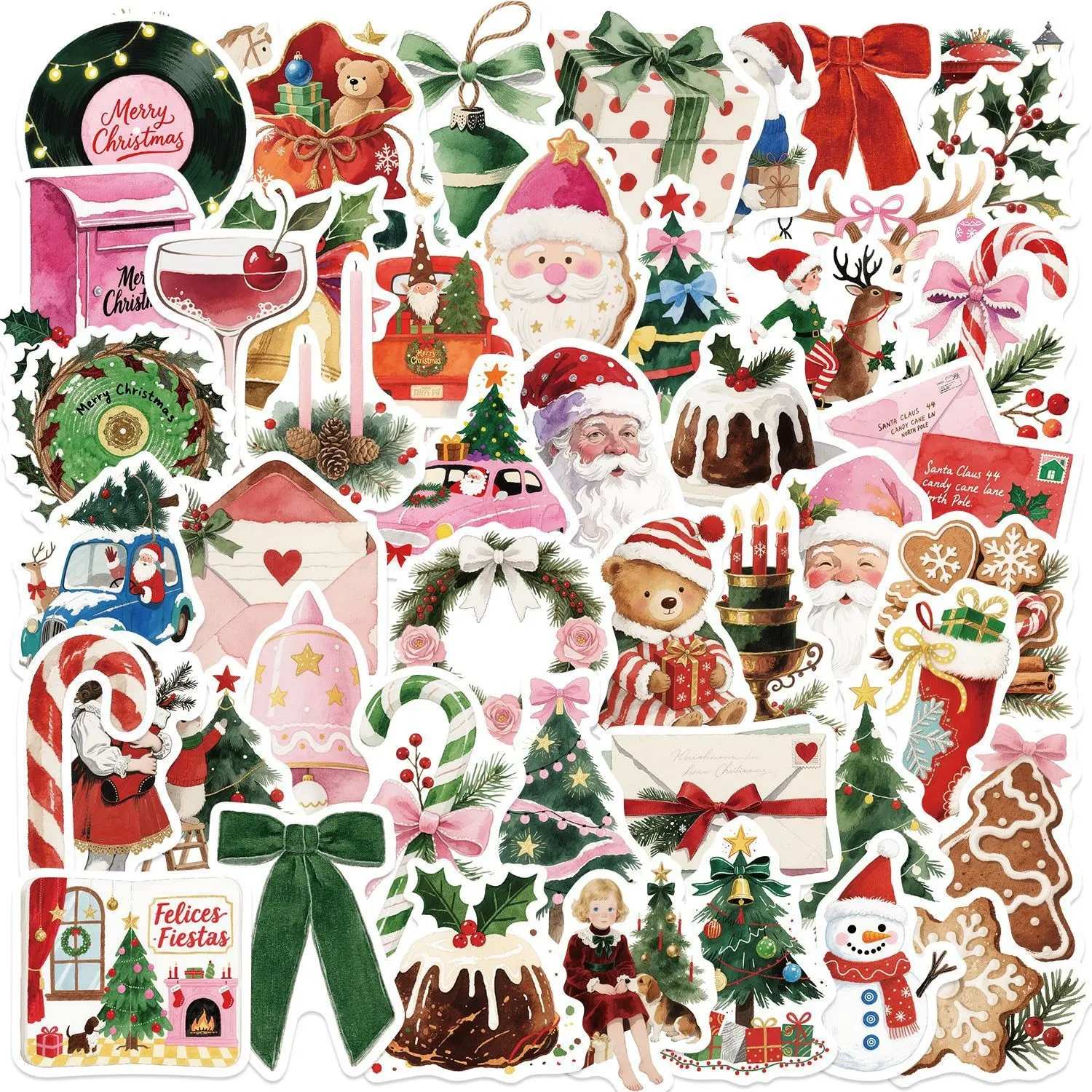 50 Cartoon Christmas Aesthetic Graffiti Stickers, Creative Waterproof Decor for Cellphone Phone Laptop Notebook, DIY Journaling Supplies