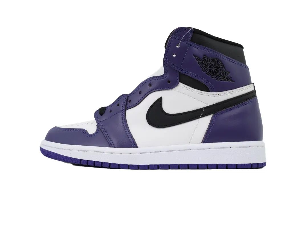 White Purple Black Color Block Leather High Top Retro Basketball Sneakers For Men Classic Street Hip Hop Footwear Smooth Leather Upper White Midsole Purple Outsole Vintage Urban Daily Casual Athletic Trainers