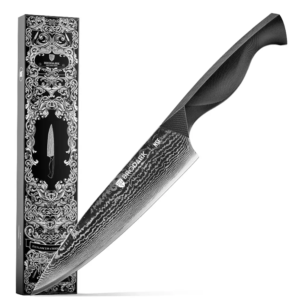 BRODARK Damascus outdoor Knife Sharp Professional Chef Knife with Ergonomic Full-Tang ABS Handle for Home, Restaurant Dark Horse Series BBQ Patio Cutt