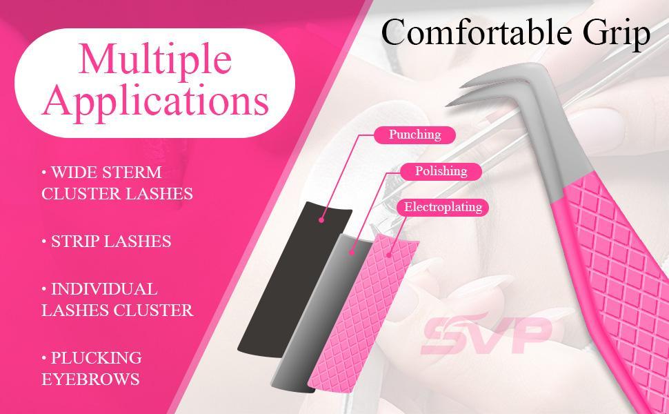 SV Fiber Tip Lash Tweezers For Eyelash Extensions With Diamond Grip, Professional Lash Tweezers Set of 5 - Precise Tips Japanese Steel for Classic, Volume & Mega Volume Lashes with Travel Case Box