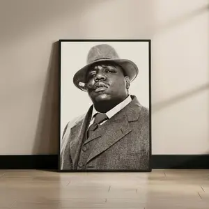 Notorious B.I.G. Wall Art Print, Biggie Smalls Poster, Black and White Rap Portrait, Home Bar Decor, Hip Hop Office Art ( Unframed - Print Only )