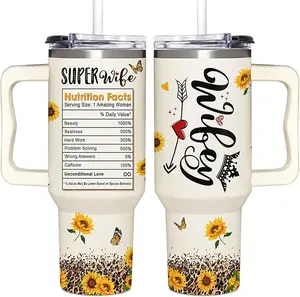 Sunflower Gifts For Wife Birthday - Wife Tumbler 40 oz from Husband - Wedding Anniversary - 40 Oz Tumbler With Handle - Thoughtful Wife Tumbler 40oz From Husband - Durable & Stylish Stainless Steel Cup
