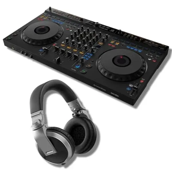 AlphaTheta DDJ-GRV6 4-channel DJ Controller with Groove Circuit and Pioneer HDJ-X5 Professional DJ Headphones (Silver)