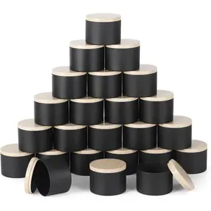 24pcs 4oz Black Candle tins with Metal Wood-Grain Printing Lids. Candle Jars,Bulk Candle tins for Making Candles,Candle Making Jars (4OZ, Black)