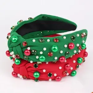 Women's Simple Style Color Block Cloth Inlay Pearl Christmas Hair Band 2pcs