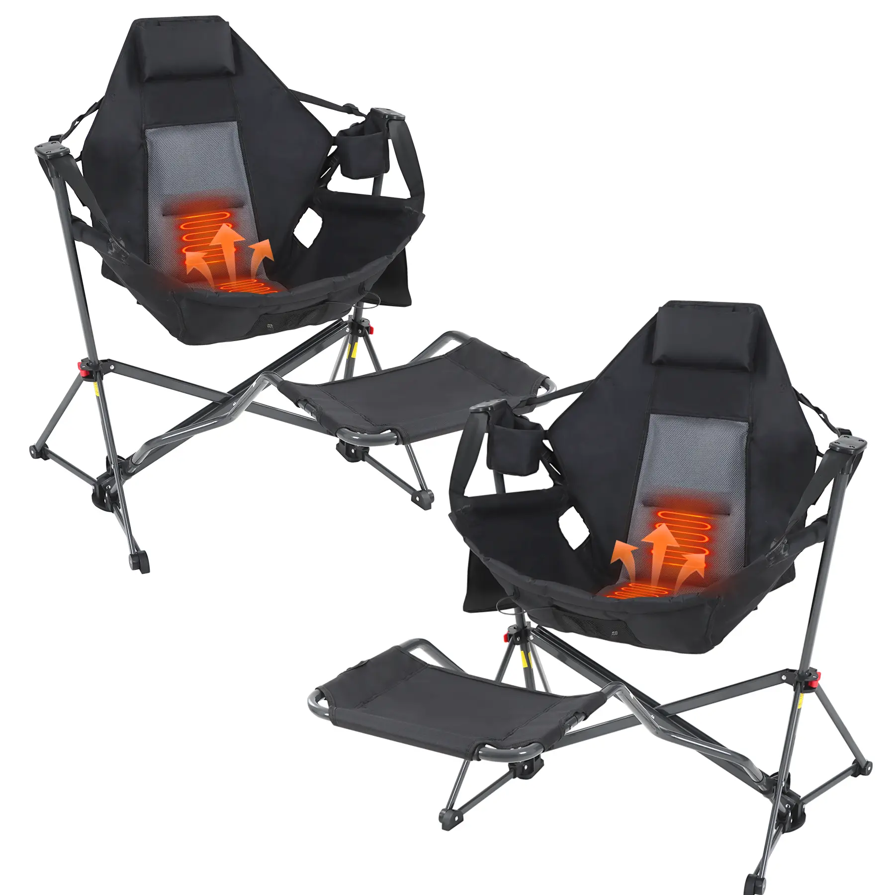 Heated Hammock Chair with Stand & Footrest - Swinging Camping Chair with Cup Holder & Side Bag for Comfortable Outdoor Use