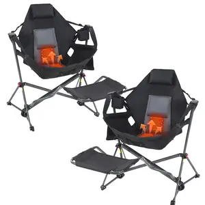 Heated Hammock Chair with Stand & Footrest - Swinging Camping Chair with Cup Holder & Side Bag for Comfortable Outdoor Use