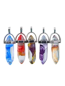 5pcs Multicolor Crystal Hexagon Pendant Necklace Set, Random Print Gemstone Charms for DIY Jewelry Making, Perfect Gift for Friends & Family