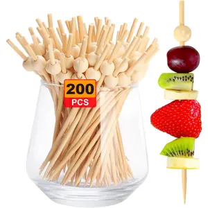 200 Count Cocktail Picks, Natural Fancy Toothpicks for Appetizers, Wooden Ball Bamboo Skewers for Appetizers, 4.7 IN Long Decorative Cocktail Sticks for Drinks Food Party Charcuterie Boards Accessories