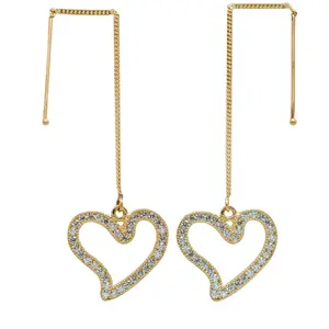 Oroconda Jewelry 14k Gold Heart-Shaped Dangle Earrings with Zirconia and Rhinestone Accents for Women Elegant Fashion Jewelry