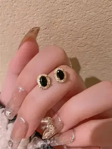 Oval Shaped Artificial Zircon Decorated Earrings, Elegant Jewelry for Women for Party, Daily Clothing Decor, Trendy All-match & Exquisite Jewelry for Birthday Gift