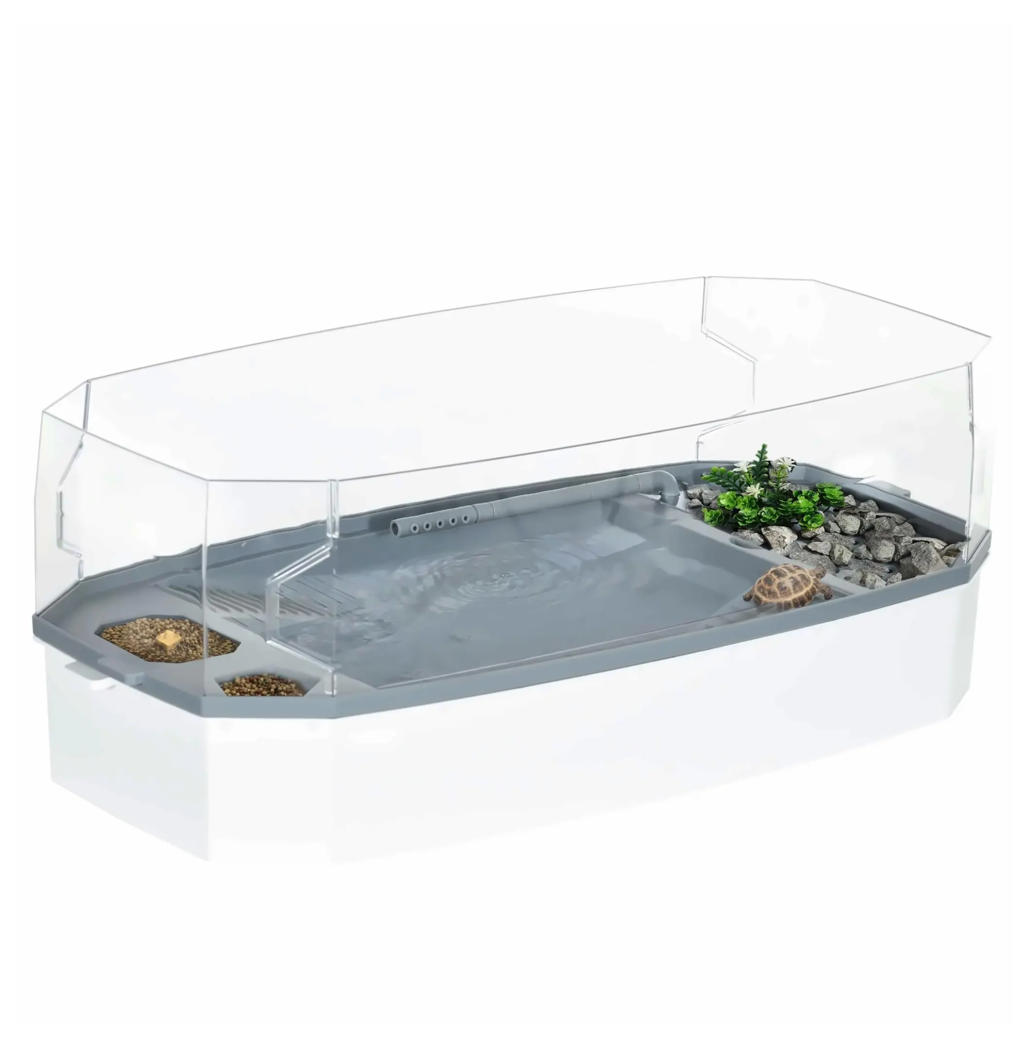 White Aquatic Kit for Small Turtles - Polypropylene Reptile Habitat Tank with Basking Platform, Layered Filters, Water Pump for Circulation, Easy-Clean Pet Supplies, Aquatic Kits