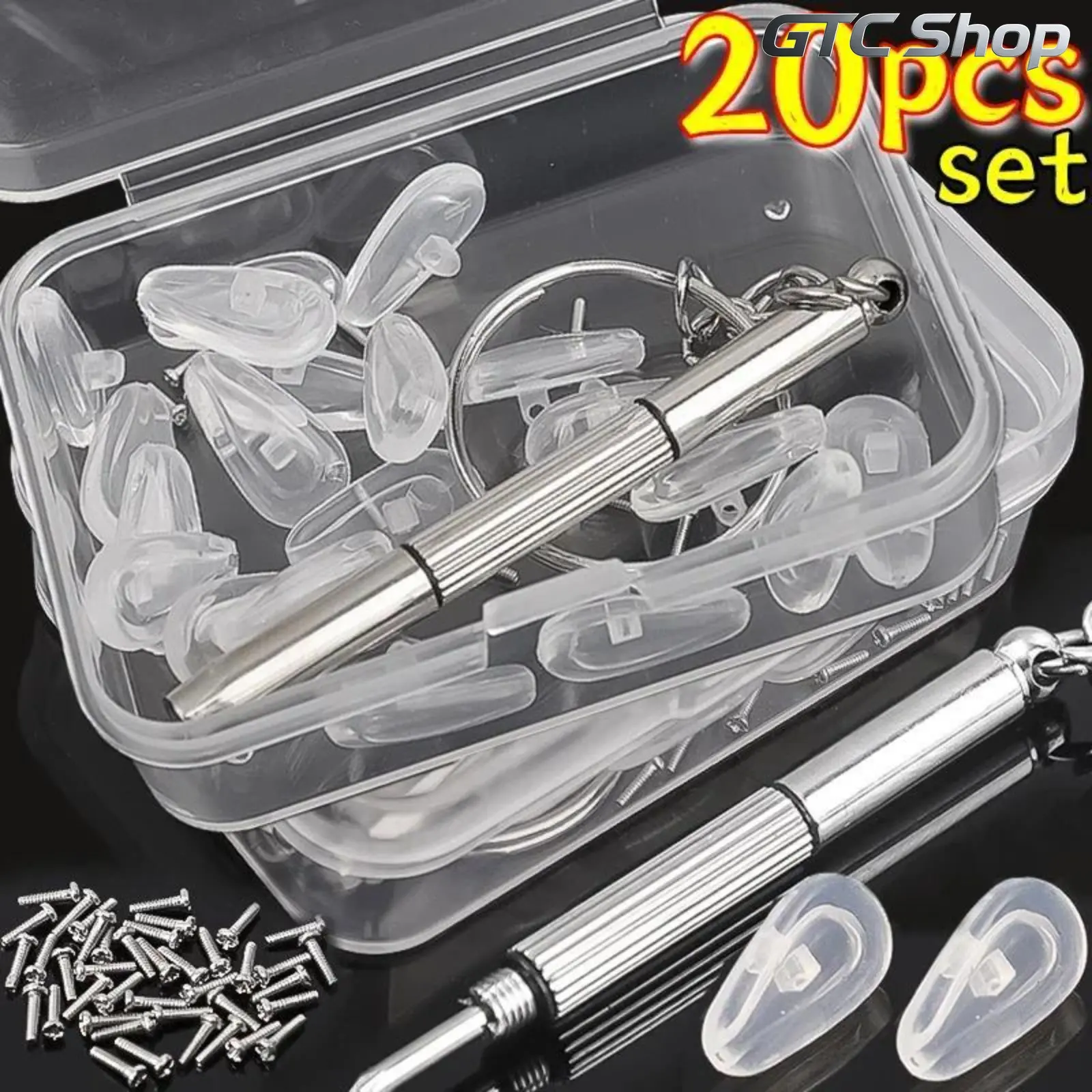20-Piece Air Chamber Silicone Nose Pads Set with Screwdriver, DIY Glasses Replacement Repair Tools, Soft Non-Slip Eyeglasses Nosepads, Portable Eyewear Maintenance Accessories for Daily Use