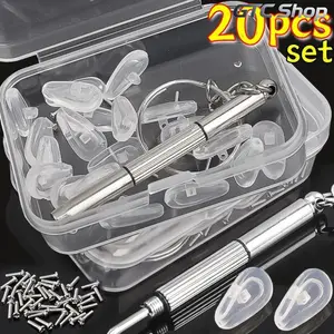 20-Piece Air Chamber Silicone Nose Pads Set with Screwdriver, DIY Glasses Replacement Repair Tools, Soft Non-Slip Eyeglasses Nosepads, Portable Eyewear Maintenance Accessories for Daily Use