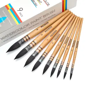 MEEDEN Watercolor Brushes Professional - 9 Pack Synthetic Squirrel Hair Artist Paint Brushes Set with Beech Wood Handle Great for Artists Hobbyists