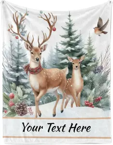 Reindeer Christmas Blanket, Customized Blanket with Name, Personalized Blanket Throw Blankets for Adult Kid Christmas, 30" x 40"