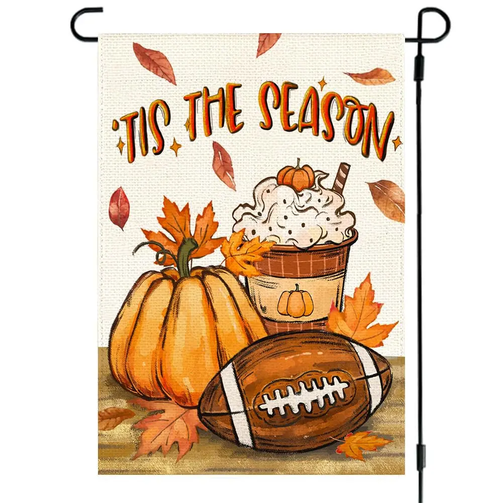 Fall Garden Flag 12x18 in - Tis the Season Double Sided Outdoor Decor, Yard Display with Autumn Leaves, Rustic Football, Pumpkin Spice, Welcome Home Farmhouse Banner for Porch, Seasonal Holiday Sign
