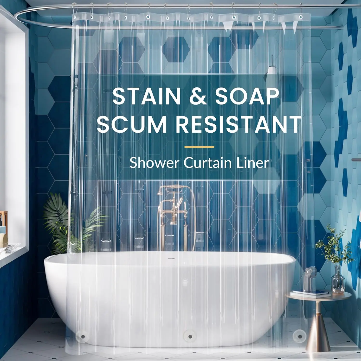 Extra Long Shower Curtain Liner 72 x 84 Clear Plastic Shower Liner PEVA Waterproof Lightweight Shower Curtain with Liner Bathroom with Magnets and Grommets