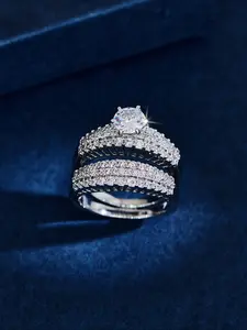 Elegant Women's Silver Color Ring Set with Cubic Zirconia, Perfect for Weddings, Engagements, Anniversaries, Casual Style Jewelry Gift