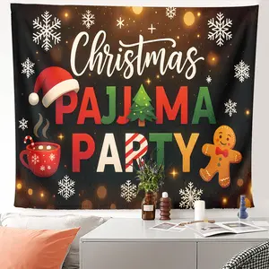 1pc Christmas Pajama Party Tapestry for Bedroom Living Room Dorm Aesthetic Holiday Wall Decor - HD Printing Winter Theme Wall Hanging, Large Polyester Gift Art