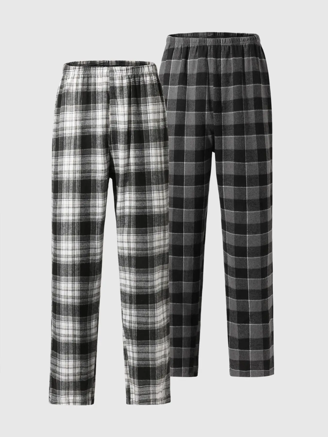 Men's 2pcs Plaid Print Elastic Waist Sleep Pants, Casual Comfy Loungewear Pants, Soft Breathable Sleep Bottoms for All Seasons