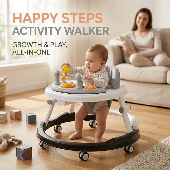 Baby walker, foldable walking aid, with music, lights, and anti-rollover features, wheeled baby walker, suitable for both boys and girls. design