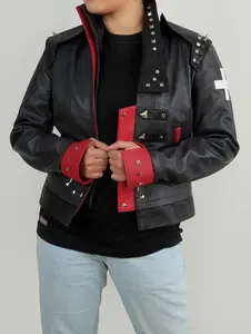 Fanzilla Jackets- [Made to Order] Handmade Vi's Pit Fighter arcane 2 Black Leather Jacket