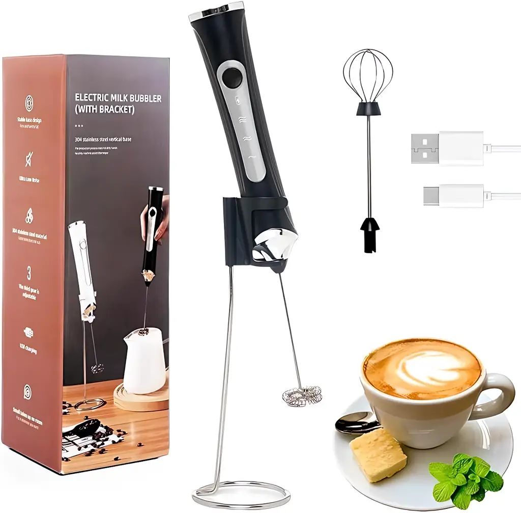 Electric Milk Frother USB Rechargeable Handheld Whisk 3 Speed Adjustable Foam Maker Coffee Mixer For Coffee Kitchen Gadgets Household Appliances