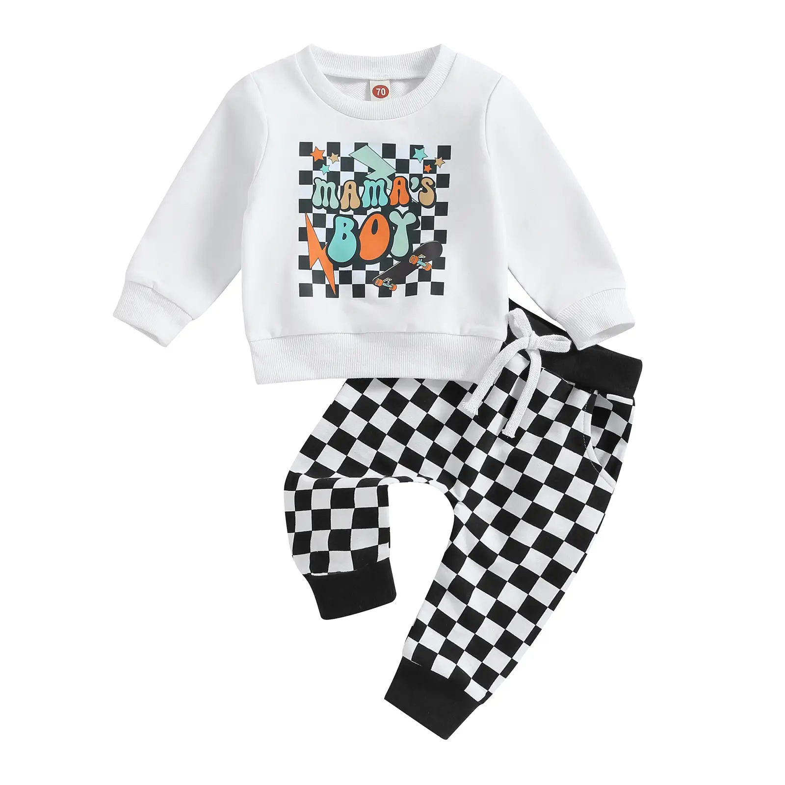 Baby Boy Fall Clothes Set Long Sleeve Letter Print Sweatshirt Checkerboard Print Pants Toddler Infant Outfits 6 12 18 24 Months 2T 3T