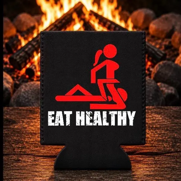 Eat healthy Premium Black Neoprene Can & Bottle Koozies - 12oz/16oz/20oz/24oz+, Washable, Reusable, Leak-Proof, Portable, DTF Print Heat Pressed Single-Sided Funny Vegetarian Design, Ideal for Hunting Gifts