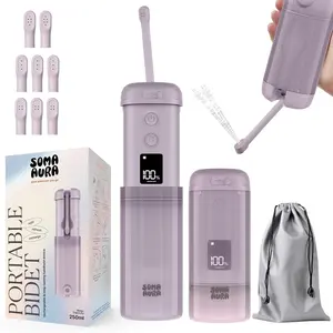 Portable Bidet 250ml Rechargeable Electric Handheld Bidet with 5 Adjustable Spray Modes 8 Replaceable Nozzles for Travel Perineal Postpartum & Post-Surgery Care (Purple)
