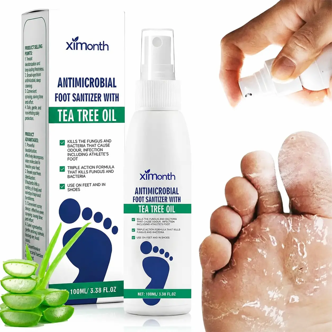 2026 New Tea Tree Oil Foot Spray - 100ml Antimicrobial Deodorant for Odor Control & Dry Feet Care, Natural Moisturizer with Antifungal Properties