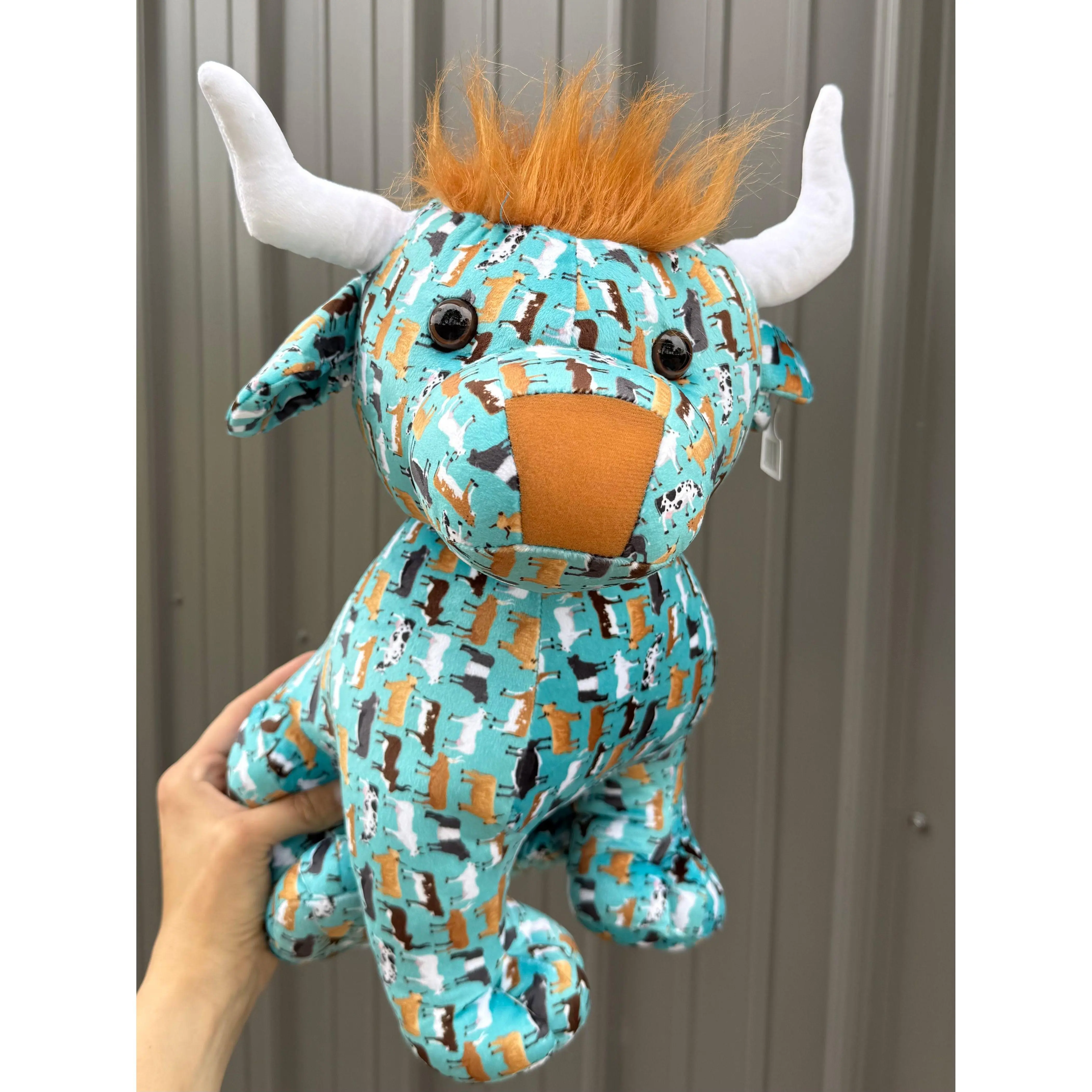 Large Plushie Turquoise Cows Sitting Bull
