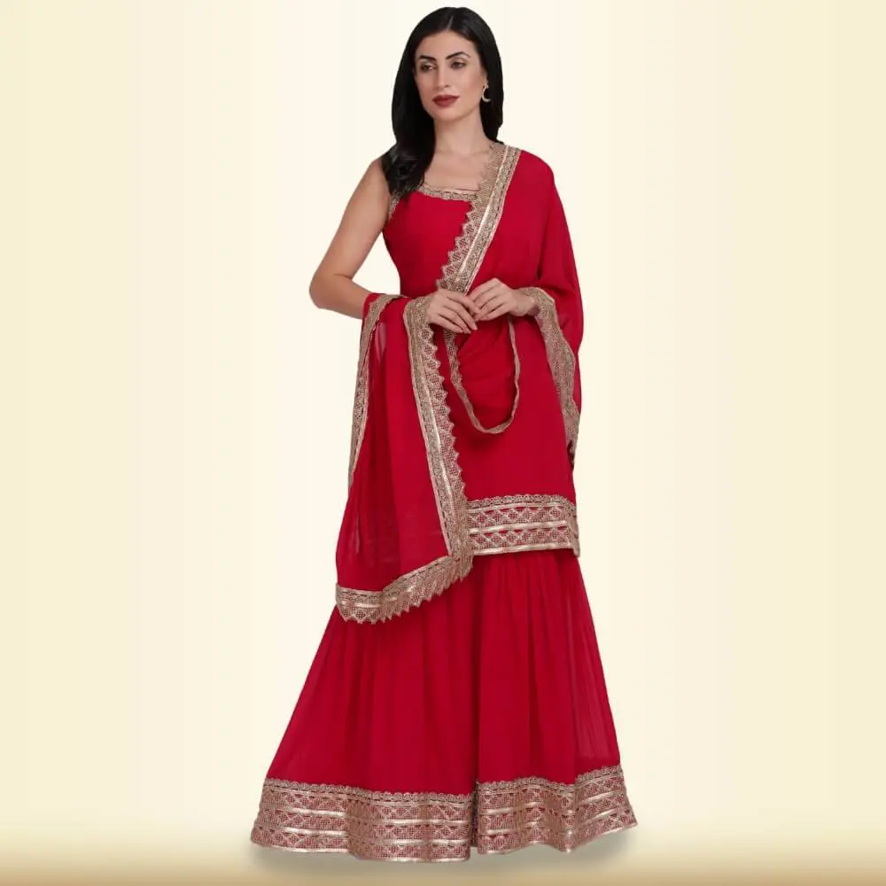 Chiro's By Jigyasa Elegant Garara Set with Gold Accent - Deep Red