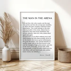 The Man In The Arena Sign, The Man in the Arena Quote Print, Framed Inspirational Wall Art, Theodore Roosevelt Speech, The Man In The Arena Framed, Theodore Roosevelt, The Man in the Arena, Office Wall Decor, Living Room Wall Art