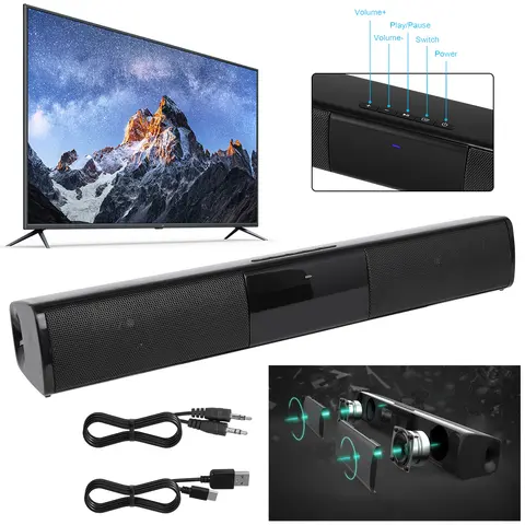 DAZONE Universal Stereo Soundbar - Magnetic Double Speaker, Wireless Charging, Cable-Connected Radio, Hi-Fi Setup TV Gadget for Smart TV Home Theater Audio