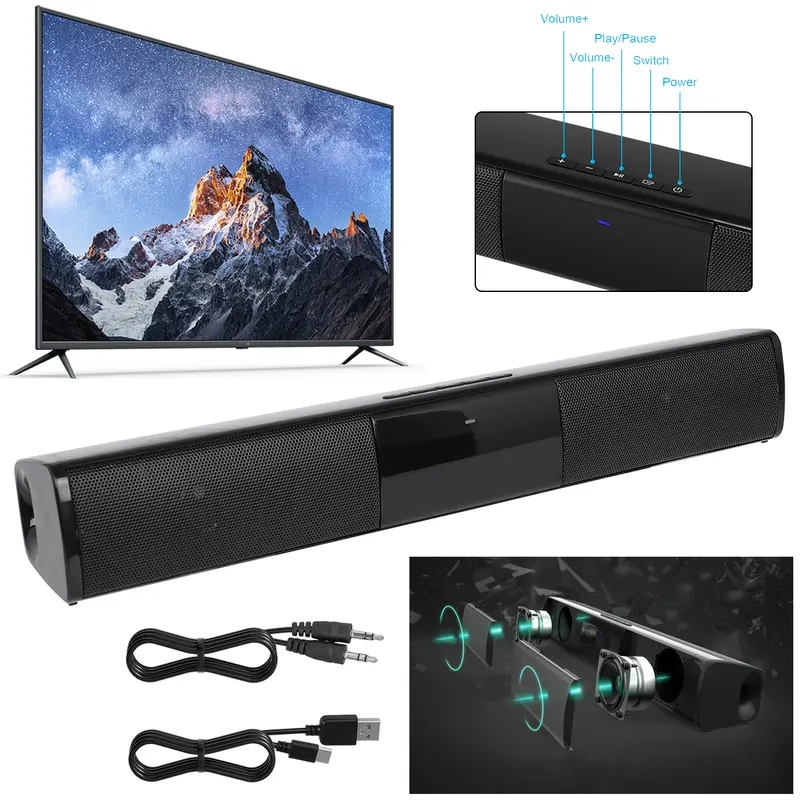 DAZONE Universal Stereo Soundbar - Magnetic Double Speaker, Wireless Charging, Cable-Connected Radio, Hi-Fi Setup TV Gadget for Smart TV Home Theater Audio
