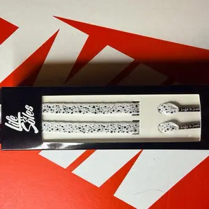 Custom White Shoelaces with Black Splatter Design