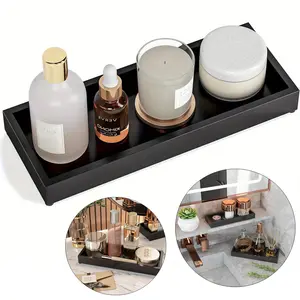 Black Wooden Vanity Tray 11.2"x 4.3" Versatile Decorative Organizer for Bathroom Kitchen Nightstand Makeup Tray Holder Small Wood Sink Soap Tray Holder Accessory Gift Ideal for Multiple Uses tiktokshopspringglowup