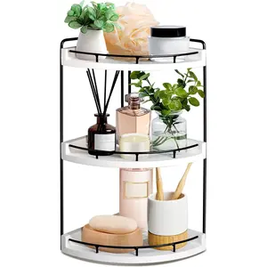 3 Tier Counter Organizer, Counter Tray and Organizer, Wood Corner Countertop for, Dresser (White)