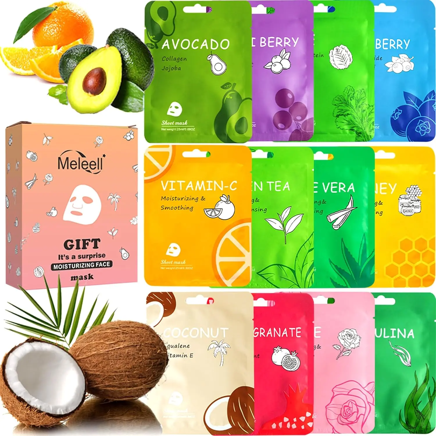 12 Pack Face Masks Skincare Bulk,Hydrating Spa Face Mask for Sensitive Skin,Sheet Mask for Skin Care, Facial Mask Sets Gifts for Women/Teen Girls/Kids